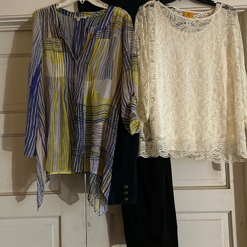 2 large blouse w/2 pairs of size 10 trousers